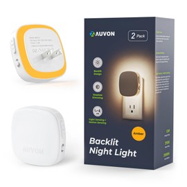 AUVON Plug-in LED Backlit Night Light with Motion Sensor & Dusk to Dawn Sensor, Dimmable Amber Nightlight with 1-50 lm Adjustable Brightness for Bathroom, Bedroom, Hallway, Stairs (2 Pack)