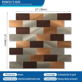 5 - Sheet Peel and Stick Metal Tile Backsplash for Kitchen, Stainless Steel Metal Backsplash Peel and Stick for Bathroom (12''x12'', Blue)