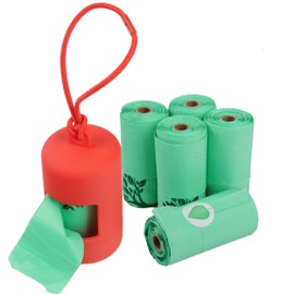 Barkingly. Dog Poop Bag Holder and Dispenser (Black) with 50 Strong, Earth Friendly, Plant Based Compostable Poop Bags with Tie Handles, Made of Corn Starch for Zero Waste.