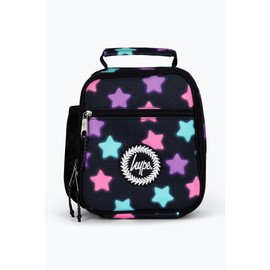 hype Unisex Lunch Box, Black with Pink, Purple & Blue Glow Stars, School Bag for Kids, Stylish Lunch Bag with Bottle Holder, 3 Storage Compartments, Inside Thermal Lining & Grab Handle
