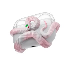 The Serpent Case Cover Compatible with AirPods Pro Case 2nd/1st Generation. HaloMyyth Distinctive Aesthetic, Gemstone Light-Up Head, Detail Sculpting, Case Compatible with AirPods Pro, Blush Pink