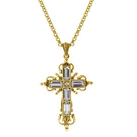 1928 Jewelry Symbols of Faith Octagon Crystal Cross Pendant Necklace, 18-inch Length, Gold Tone and Crystal Clear, Women Accessories, Fashion