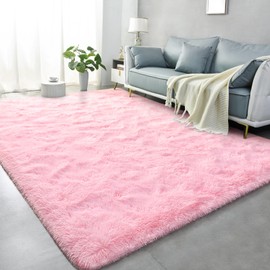 Lascpt Super Soft Shag Area Rug for Living Room, 4x6 ft Pink Rug for Girls Bedroom, Modern Plush Throw Rug for Kids Room, Fuzzy Floor Carpet for Indoor Dorms Office Nursery Women Boys Home Decor