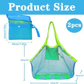 2 Stk Strandtasche Langlebig Faltbar, Strandspielzeug Tasche Groß,Netztasche Sandspielzeug Netz, Strandspielzeug Tasche mit Verstärktem Netze, Mesh Beach Bag für Familie Urlaub, Strandurlaub im Freien