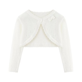 Domee Girls Knitted Cardigan Cotton Bolero Shrug Long Sleeve Solid Colour Cream White 11-12 Years (Manufacturer Size 160)