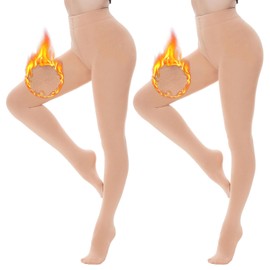 DUCMODA Women's Thermal Tights, Opaque Warm Lined Tights, Winter Warm Thermal Tights, Fleece Pantyhose, Thick Plush Stockings (Skin Colour, Black)