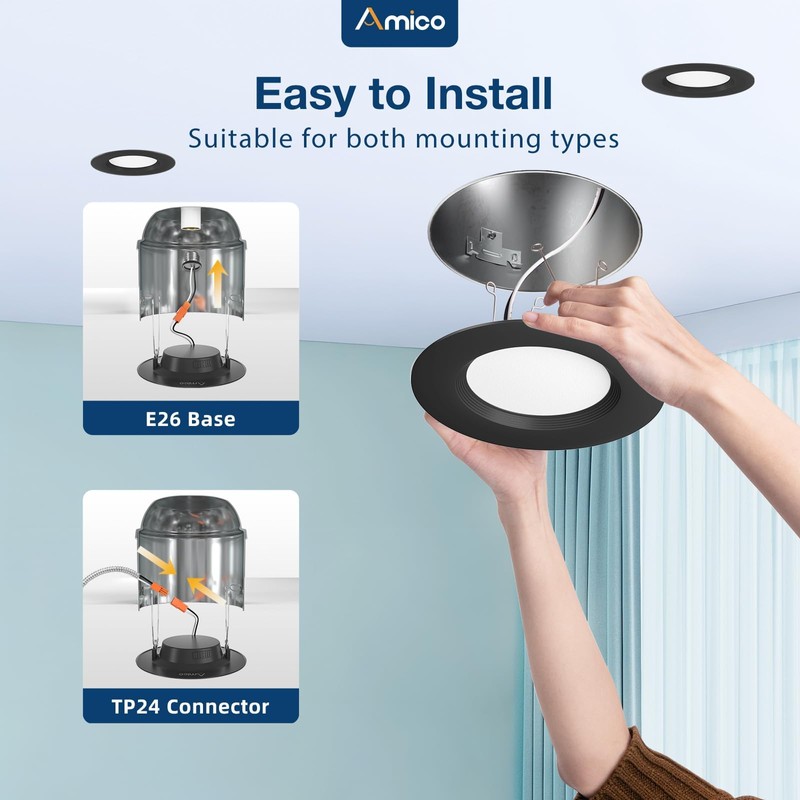 Amico 4 Pack 5/6 inch 5CCT LED Recessed Lighting, Dimmable,