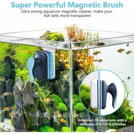 fishkeeper 2-in-1 Aquarium Cleaning Magnetic Brush, Aquarium Magnetic Windscreen Cleaner, Ergonomic Handle Aquarium Accessories, Aquarium Sponge Brush with Removable Scraper (M)