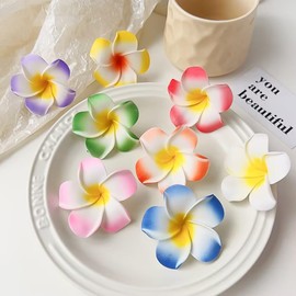 DPWOUM 2Pcs White and Pink Hawaiian Frangipani Plumeria Foam Head Flower Party Beach Hair Clip Hair Clips Hair Accessories(7cm)