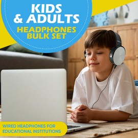 Bulktech Wired On-Ear Leather Headphones with 3.5mm Connector, Round Metal Housing, Bulk Wholesale, 5 Pack, Black Color