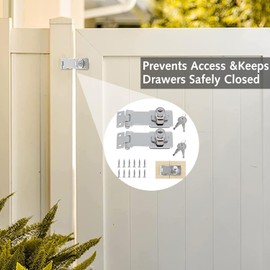 Keyed Hasp Lock Hasp and Staple with Padlock,2.5Inch Safety Door Clasp Door Lock Hasp Twist Knob Keyed Locking Hasp Gate Lock Heavy Duty Shed Lock with Key for Cabinets Drawer Gate, Silvery