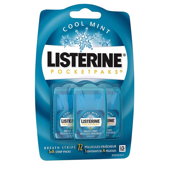 Listerine PocketPaks Breath Strips, Cool Mint, 72 Count (Pack of 2)20 grams