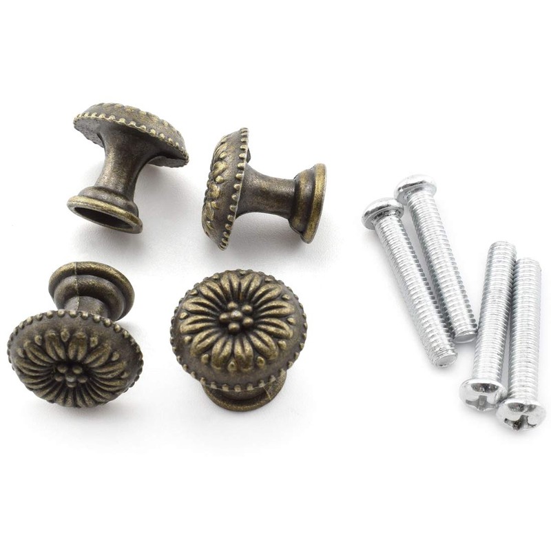 Antique Jewelry Box Pull Handle, OZXNO 4-Pack Retro Bronze Round
