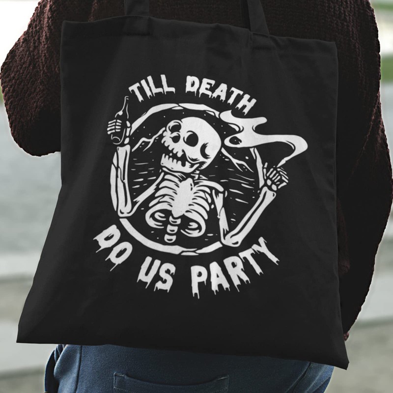 Till Death Do Us Party Black Tote Bag Cotton Shopper