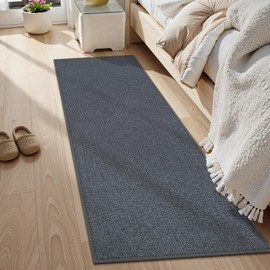 LIVEBOX Washable 2x5 Rug Runner, Non-Slip Farmhouse Runner Rug for Hallway, Low Pile Easy Jute Runner Rug for Kitchen, Natural Boho Entryway Runner Woven Carpet for Laundry Bedroom, Grey and Blue