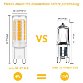 YUIIP G9 LED Bulbs 4W Warm White 3000K, 40W Halogen Bulb Equivalent, AC110V-130V G9 Bi-pin Ceramic Base LED Light Bulbs, Non-Dimmable 10-Pack