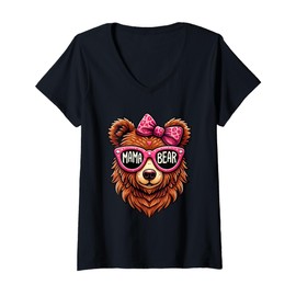 Womens Mama Bear Mother Bear Lover Parent Mother's Day Motherhood V-Neck T-Shirt