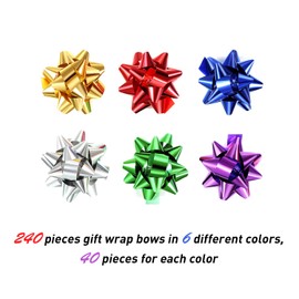 Tatuo 240 Pieces Mini Gift Wrap Bows Christmas Metallic Bows Self Adhesive Gifts Bows for Holiday Christmas Birthday Party Favor (Multi-Color)