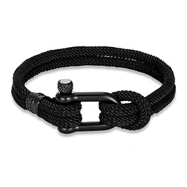 ZENSE - Black Nautical Shackle Bracelet for Men Braided Rope ZB0370, Polyester