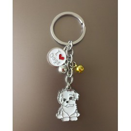 Harikaji Pet Memorial Keychain,Dog Pendant Key-Ring,Cute Puppy ID Tags Metal Dog Keychain Birthday for Friends (Bichon Frise)