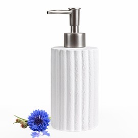 INGOFIN White Soap Dispenser, 10.5 oz Ceramic Lotion Dispenser - Refillable Hand Soap Dispenser Bathroom, Modern Liquid Dish Dispenser with Pump for Kitchen