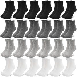 ZERULETS 24 Pairs Boys Girls Socks Kids Socks Toddler School Socks Black White Gray Boys Half Cushion Sport Socks for 4-7 Years
