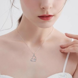 URONE Mama Bear Necklace 925 Sterling Silver Polar Bear Necklace for Women Mama Bear Jewellery Gifts for Women Mum