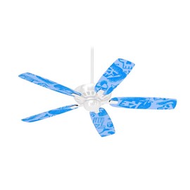 Skull Sketches Blue - Ceiling Fan Skin Kit fits most 42 inch fans (FAN and BLADES SOLD SEPARATELY)