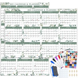 Large Dry Erase 2025 Calendar for Wall 48x32in Greenery Erasable 12 Month Annual Yearly Wall Planner Eucalyptus Laminated Paper Calendar for School Home Office Organizing Planning Horizontal Vertical