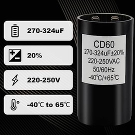 270-324 Mfd uF 220-250 VAC Condensador de arranque de motor redondo, condensadores de arranque eléctrico de CA de 50/60 Hz CD60B, 40 °C a +65 °C / -40 °F a 149 °F (220-250 VAC)