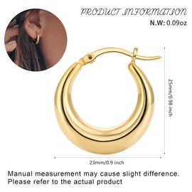 Chunky Gold Hoop Earrings for Women 14k Gold Plated Stainless Steel Thick Hoop Earrings Dainty Cute Hypoallergenic Earrings Minimalist Jewelry Gift