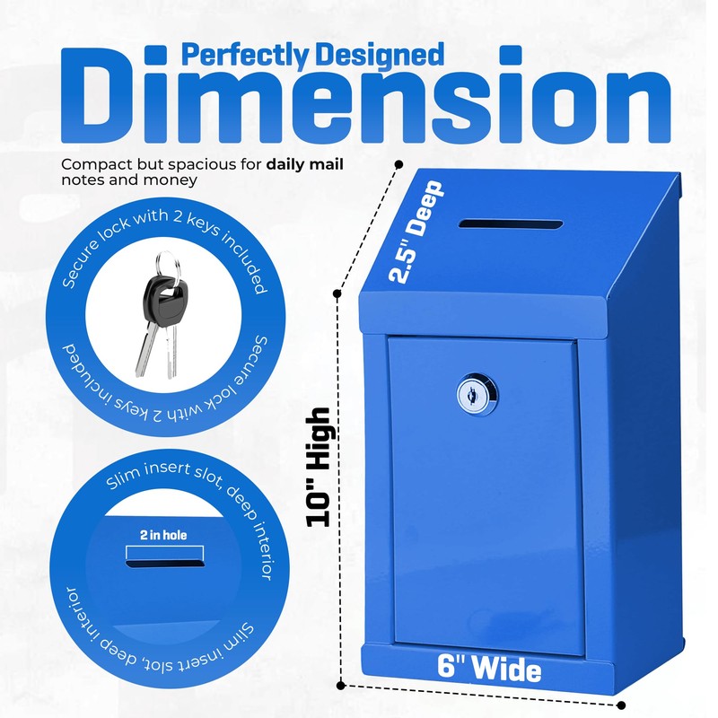 Metal Donation Box-Suggestion Box with Slot and lock-Cash Lock box