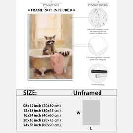 Heltrappe Raccoon Bathroom Canvas Print Animal Bathroom Wall Artwork Aesthetic Posters for Home Decor Living Bathroom Room Wall Decor Unframed12x18inch