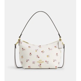 COACH CW392 Zip Top Shoulder Bag With Heart Print Coated Canvas & Leather Chalk