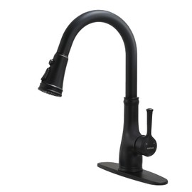 WEWE Vintage Kitchen Faucet with Pull Down Sprayer, Stainless Steel 1 or 3 Hole High Arc Single Handle Antique Sink Faucet for Classic Modern Ktichen, Matte Black