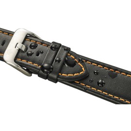 Genuine Waterproof Leather Watch Band with Quick Release Spring Bars - Black Leather Watch Strap 22mm (Orange Stitching)