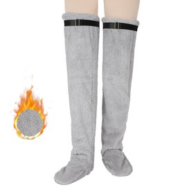 Vermeyen Women's Snuggs Cozy Socks Legs Socks Over Knee High Plush Slipper Socks Knee High Fuzzy Long Leg Warmers Winter Home Sleeping Light Grey