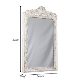 Sintosin Vintage Wood Framed Arendahl Mirror for Wall 24" x 36", Hanging Distressed White Rustic Arched Wall Mirror, Ornate Baroque Bathroom Mirror, Traditional Wall Mirrors Decorative