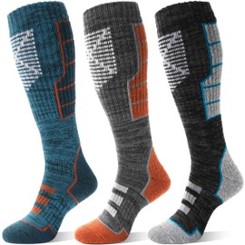 MOSEY KOSY Merino Wool Ski Thermal Unisex Socks for Men Women Winter Warm Thick Knee High Long Skiing Snowboarding Walking Socks 3 Pairs Gift Stocking Stuffers(Color Series,L)