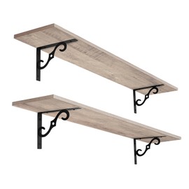DINZI LVJ Long Wall Shelves, 39.4 Inch Large Floating Shelves Set of 2, Wide Display Shelf Wall Mounted with Brackets, Easy Hanging for Living Room, Toilet, Office, Bedroom, Greige