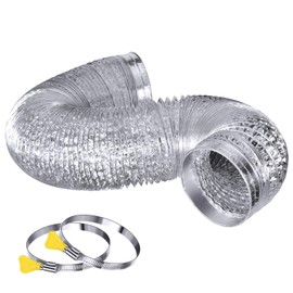 Steelsoft Heavy Duty 4"Flexible Dryer Vent Exhaust Duct Hose 16 Feet Long, Extra Thick(6-ply) Aluminum Foil HVAC Ducting Kit with 2 Key Hose Clamps