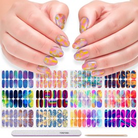DANNEASY 12 Sheets Rainbow Nail Wraps Iridescent Nail Polish Strips for Women Self Adhesive Nail Polish Stickers Gel Fingernail Manicure Stickers for Nail Art with Nail File, Cuticle Stick