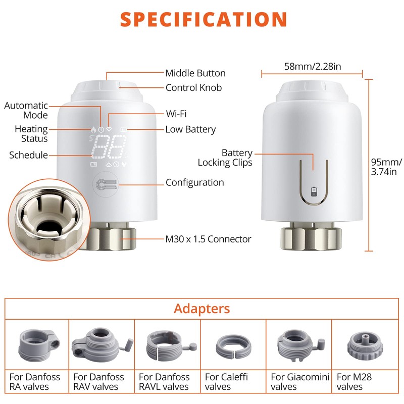HOMGEN Smart Radiator Thermostat, Wifi Type, Without Gateway, Supports Mobile