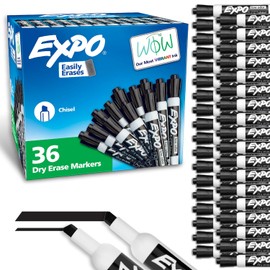 Expo Marcadores de borrado en seco con poco olor., Cincel, Negro, 36-Count