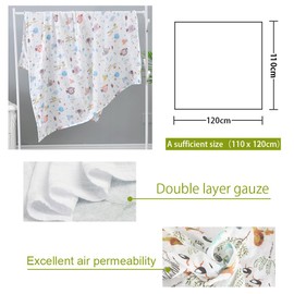 ALBOYI 2 Pack Baby Muslin Washcloths, Soft and Absorbent Baby Bath Towel 120cm x 110cm, Organic Cotton Animal Cartoon Reusable Newborn Towel, Squares Muslin Washcloth Blanket for Newborn Baby Shower