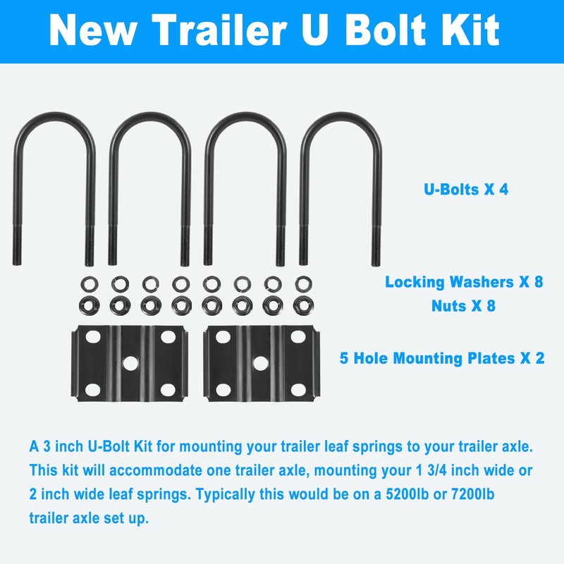 New Trailer U Bolt Kit, Trailer Leaf Spring U Bolts,