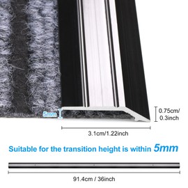 Jiekayi 6-Pack Metal Carpet Floor Transition Strips, 36in Carpet to Tile Floor Edging Trim Strip, Aluminum Threshold Strip Suitable for Threshold Height Less Than 5mm (Black)