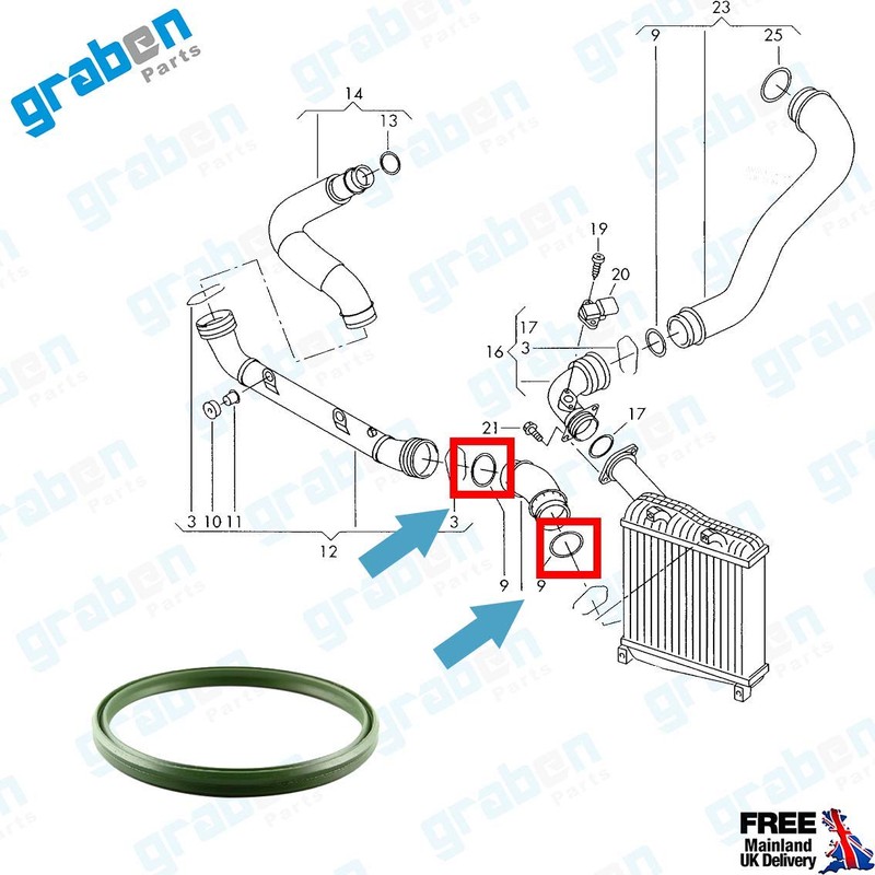 INTERCOOLER TURBO HOSE SEAL, DIAMETER: 43.95 mm, 3C0145117 1J0145117 1J0145117J