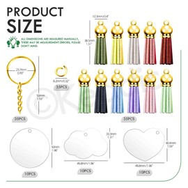 Keadic 135Pcs 3 Style Acrylic Keychain Blanks with Gold Key Chain Rings, Colorful Keychain Tassels, Open Jump Rings, Screw Eye Pins for Vinyl Craft, Charms, Earrings, Bracelets