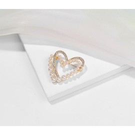 Broche de corazón con diamantes de imitación de oro con perlas de solapa para mujeres y niñas, regalo de joyería de moda, Metal, Sin gemas.